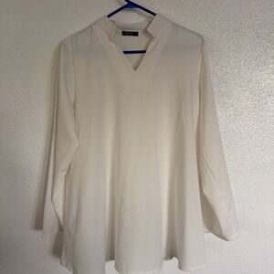 Woman's White Blouse Design By Meaneor Size XL Long Sleeve A line